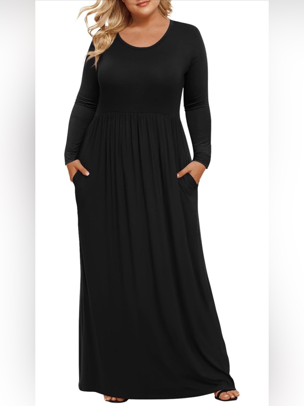 NWT Black Long-Sleeve Maxi Dress with Pockets Women's, 6XL